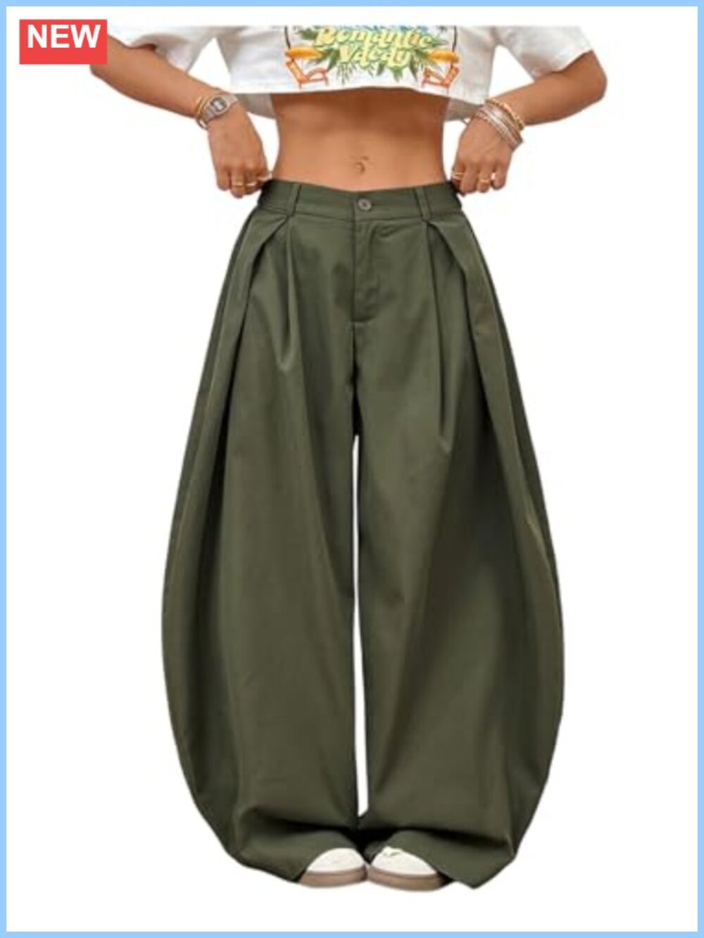 GORGLITTER Women's Barrel Pleated Oversized Wide Leg Cargo Pants